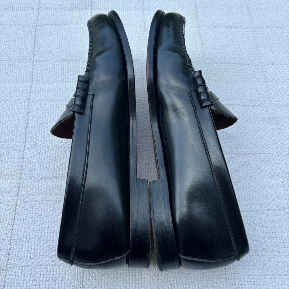 Men's 11.5 EE BASS Weejuns Black Polished Leather Casual Loafers Shoes